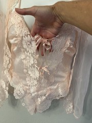 VTG Deadstock Lingerie Set size L pink lace teddy and open cover up