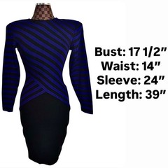 Moda Int’l Purple Black Striped Knit Dress Size Small Vtg 80s Retro Mod New Wave