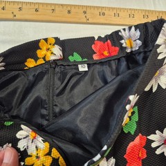 Vtg Victor Costa Skirt Suit Set Black Floral Daisy Ruffle Peplum Sz 10 MINT