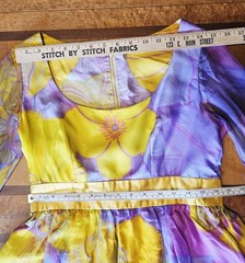 Vintage 60s Burke-Amey Floral Print Silk Chiffon Dress SM Yellow Purple COUTURE