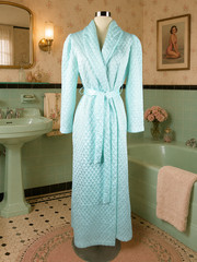 Vintage NEW NOS Val Mode Quilted Nylon Full Length Robe Aqua Hollywood S/P Petit