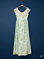 70s vintage Prairie Gown Handmade GREEN PURPLE EYELET & LACE Maxi Long Dress S