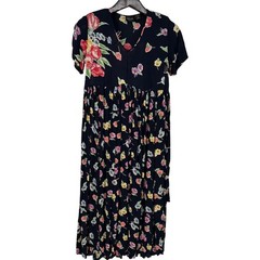 Olivia Petite Vintage Floral Midi Dress PM Blue Empire Waist Tie Back Cottage