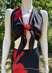 Vintage 1970s WRAP CROP TOP & SKIRT Set Outfit Black Red Disco Resort Bohemian