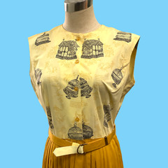 Vintage 1950s ” Collectors Item” Two Tone Yellow Summer Cotton Dress Sz 13-14
