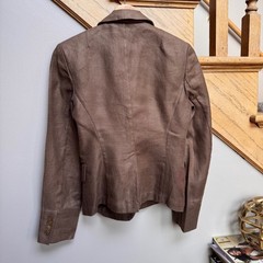 VTG DKNY Women Single Button Blazer 2 Mocha Chocolate Brown Woven Linen Textured
