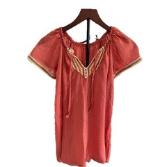 Vintage 70s Terracotta Boho Peasant Blouse Flutter Sleeve Sz M Free Spirit