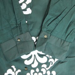 Alfred Shaheen Dress Est ~ 14 (L) Green VTG 60s 70s Floral Print SHEER SLEEVE