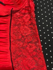 vintage y2k red lace playboy bustier camisole top with ruching, bows, & ruffles