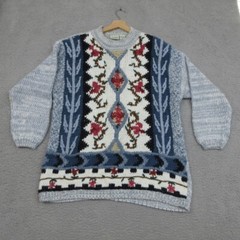 Vintage Classic Elements Sweater Womens L Blue Floral Grandmacore Cottagecore