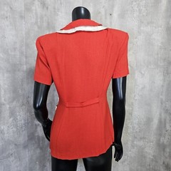 Vintage 80s 90s YES Womens M Red Crepe 3 Button Tailored Short Sleeve Blazer