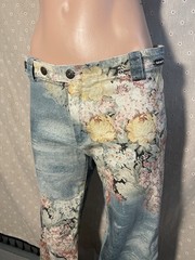 Vtg 1990s Tark’1 Women’s Pants Denim S/M 30in Waist Floral Print Flare Bareback