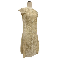 Antique 1900s Edwardian Ecru Net Lace Floral Embroidered Sheer Tea Dress