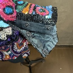 Vintage Judith Ann Creations Small Sequin Beaded Silk Geometric Black 80’s-90’s
