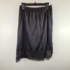 Vanity Fair Vintage Black Nylon Half Slip Lace Trim Side Slit 28″ XL 9-11-715 US
