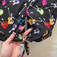 Roughrider by Circle T Vintage Guitar Print Western Tie Back Crop Shirt Black L