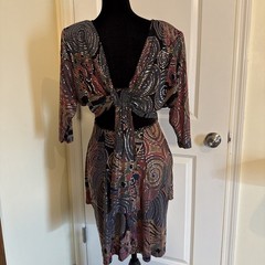 Vintage 80’s Janine Hand Painted Metallic Mosaic Print Cache Mini Dress Sz Small