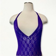 Vintage 1970s Frederick’s of Hollywood Purple Lace Lingerie Bodysuit Size Large
