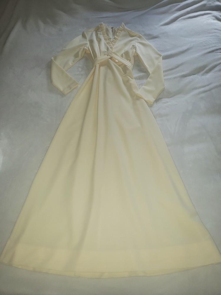 Vintage Maxi Dress Jacket Sz 10 60s 70s Vintage Gown Ivory Long EXCELLENT!