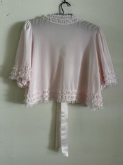 Vintage 1960s Berkshire Pink Nylon Tricot Bed Jacket Ruffle Tie Front Peignoir S
