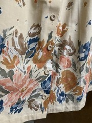 Vintage St. Michael UK Cotton Flow Skirt Cream Multicolor Floral Button 25in