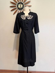 1960s Black Mad Men Volup Dress with Decorative Bow