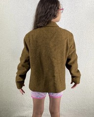 Vtg 50s Peacoat Blazer Crop Wool Tweed 42 EU Brown Austria Handmade Preppy READ