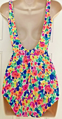 Vintage Gabar Floral Print 1 Piece Swimsuit Ruched Front Size 10 L made in USA