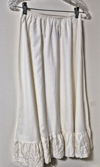 Vintage 70s You Babes White Cotton Skirt / Slip With Eyelet Ruffle size L