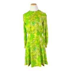 Vintage 60s or 70s Homemade Floral Dress Lime Green Floral