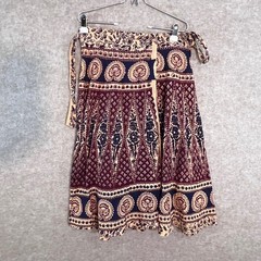 Vintage Sanatex Wrap Skirt Womens OSFM Block Print Cotton Boho Hippie Ethnic
