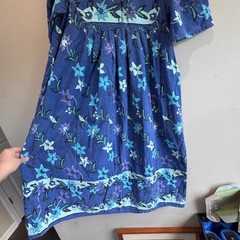 Vintage Fundamentals Floral Midi Praire Dress L Blue Cotton Flowy Cottagecore