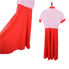 Vintage 1950s Red Striped Dress Teena Paige Shirtdress W 24″