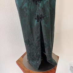 Vintage La Belle Womens Asian Midi Dress 10 Green Print 90s USA Frog Fastener
