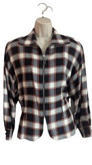 Vintage Emanuel Ungaro Plaid Jacket Y2K Preppy Blazer Size 4/38 Black Multi Zip