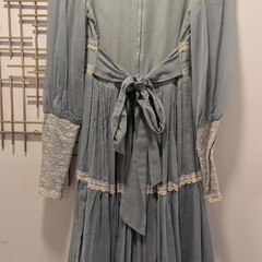 Vtg 1970’s Gunne Sax Dusty Blue Lace Trim Maxi Dress Prairie Cottagecore *READ