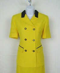 VTG 1980s HARVE BERNARD YELLOW SIZE 4 SKIRT & JACKET SUIT LINEN RAYON BLEND