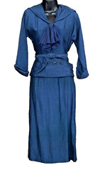 Vintage blue skirt suit set, jacket 1940s 1950s dress wiggle navy sailor collar