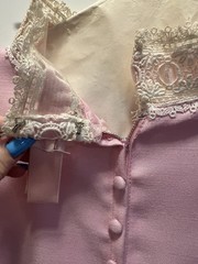 Vintage 60s Pink Shift Dress Cream Venise Lace Collar Mod Mini Covered Buttons