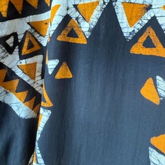 Vintage Batik Printed Boho Black Orange Geometric Pattern Maxi Dress M/L Tall