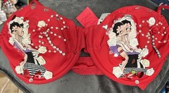 Betty Boop Red Bra 38D Handmade W/ Betty Boop Fabric/Stones/Roses-Very RARE!❤️❤️