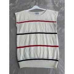 Vintage Brunny White Striped Diamond Knit Sweater Vest Sleeveless Crew Neck USA