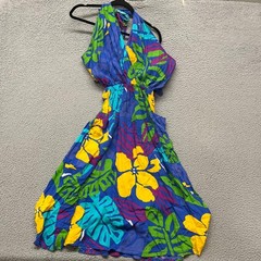 Vintage Tropical Halter Dress Womens S Colorful Hawaiian Resort Wear Retro Beach