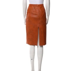 Moschino Cheap and Chic Vintage Knee-Length Orange Leather Pencil Skirt Sz 8