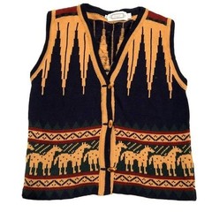 Vtg Sage Tribal Knit Vest Size M by Liz Ence USA Made Wood Toggle Buttons Womens