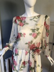 Vtg 80s Constance Saunders RICHARD WARREN Dress 6 Saks FLORAL Print CHIFFON TEA