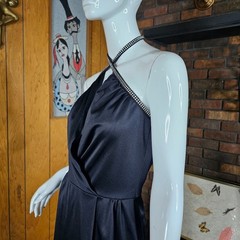 Vtg 70s Slinky Disco Plunging Liquid Jersey Lilli Diamond Halter Evening Dress S