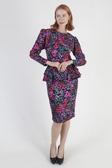 Vtg Retro Bright Color Silk Dress Wear To Work Secretary Peplum Peck Peck Mini
