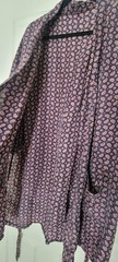 Vtg 100% Silk Mid Length Kimono Wrap Unisex Robe Paisley Print Blue One Size