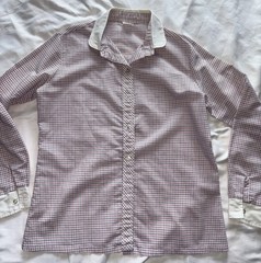 Vintage JCPenney Fashions Blouse Plaid L/S Button White Red Blue Size XL